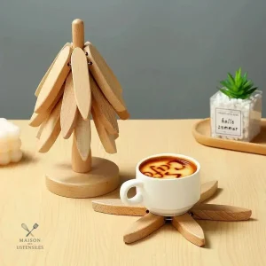 Dessous de verre chaud en bois en forme d'arbre