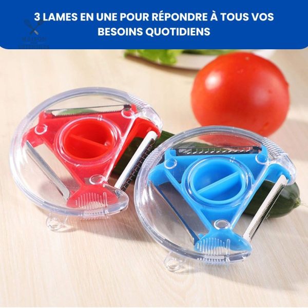 Eplucheur multifonction avec planche à découper intégrée