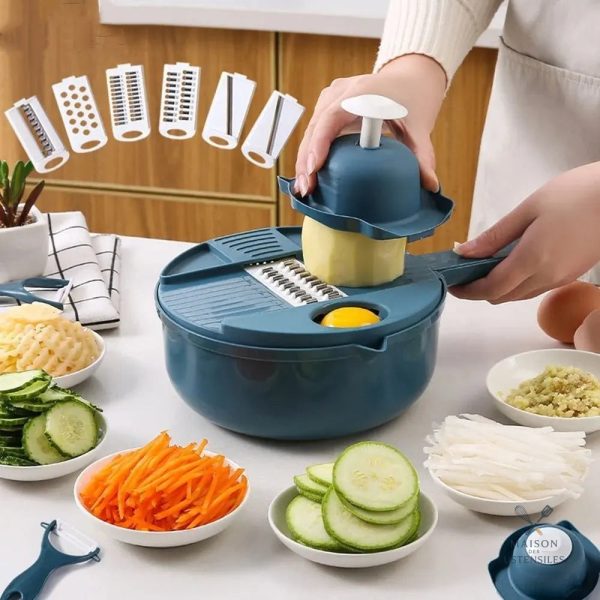 Accessoire cuisine 12-en-1 pour trancher et râper