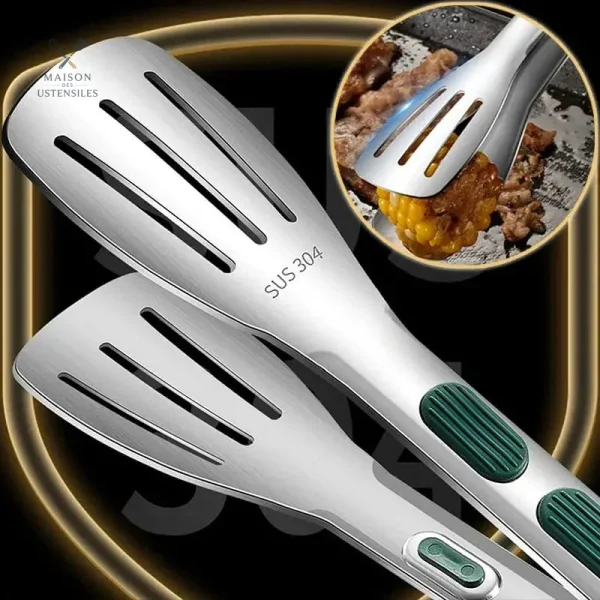 Pince de cuisine inox avec poignée en silicone